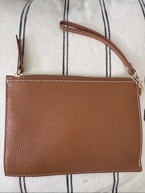 Quince Tan Pebbled Leather Wristlet Clutch